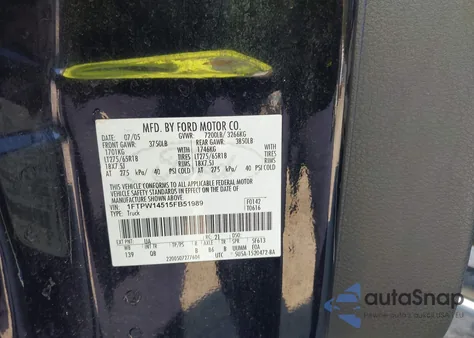 2005 Ford F-150 Fx4/Lariat/Xlt z USA, uszkodzony, nr VIN 1FTPW14515FB51989